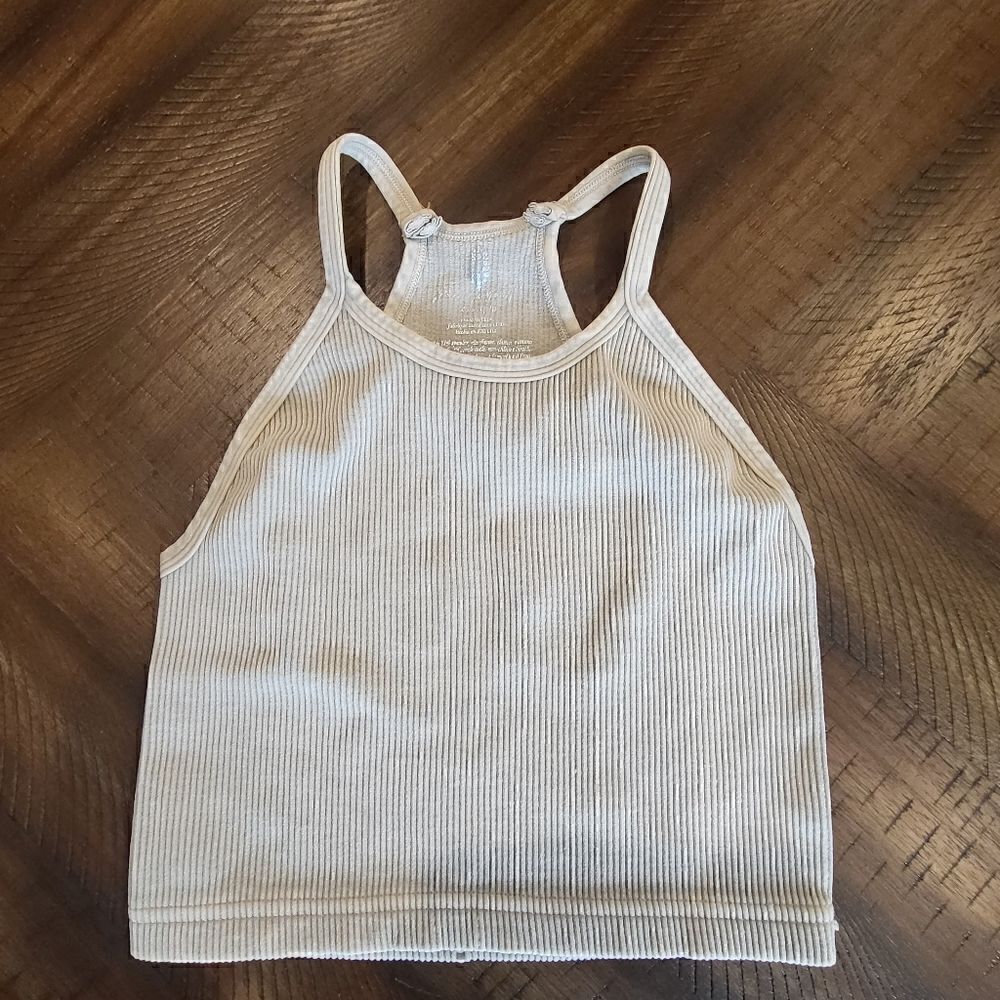 Free People Happiness Runs Tank Grey/Cream Mineral Wash XS/S